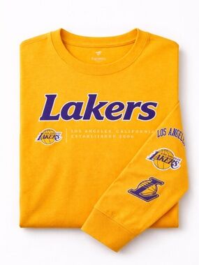 Lakers Gold Long Sleeve Shirt Men 2XL Fanatics NBA Graphic Tee Sleeve Logo